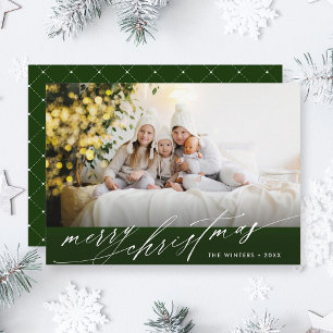 Snyggtens Grönt och Julfoto med vitt skript Julkort
