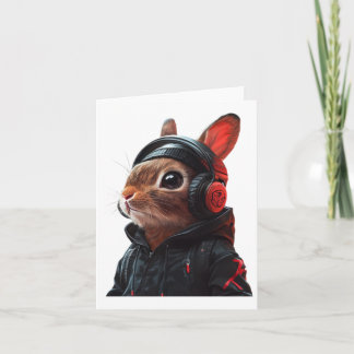 Snyggtens kanin i Black Hoodie och hörlurar Digi Kort