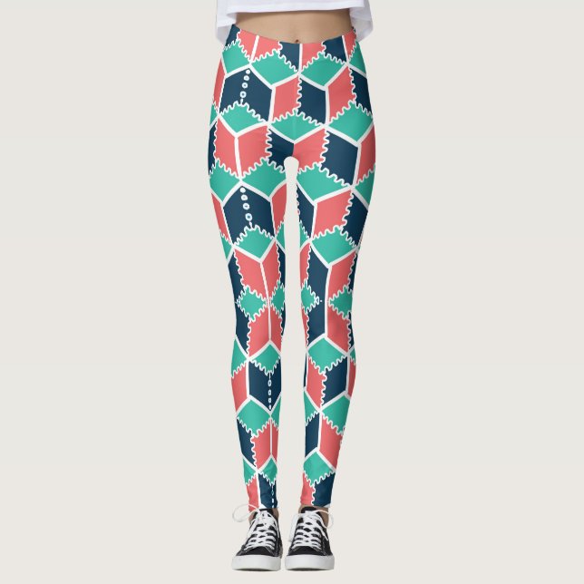 Snyggtens moderna geometriska Färg-kub Leggings (Framsida)