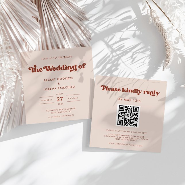 Snyggtens reflektor Peach Rosa Square bröllop Inbjudningar (Skapare uppladdad)