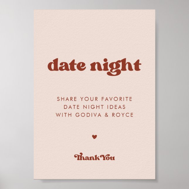 Snyggtens retro Peach Rosa Nattsignering för nattt Poster (Framsidan)