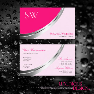Snyggtens Rosa med Silver Decor och Monogram Moder Visitkort