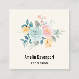 Snyggtens Rosa och Blå blomma Bouquet Fyrkantigt Visitkort