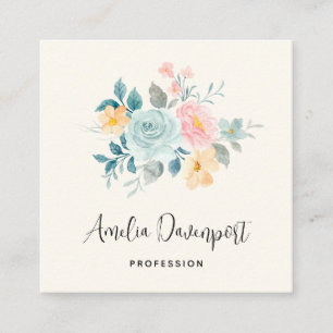 Snyggtens Rosa och Blå blomma Bouquet Fyrkantigt Visitkort