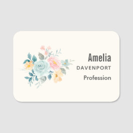 Snyggtens Rosa och Blå blomma Bouquet Namnbricka