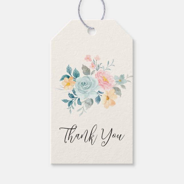 Snyggtens Rosa och Blå blomma Bouquet Presentetikett (Framsidan)