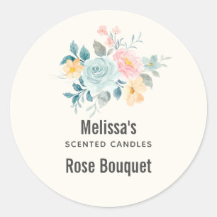 Snyggtens Rosa och Blå blomman Bouquet Candle Biz Runt Klistermärke