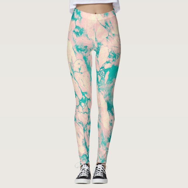 Snyggtens Rosa och Blå marmorerade designegenskape Leggings (Framsida)