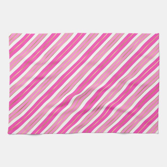 Snyggtens Rosa och Silver Foil-Randen Kökshandduk (Horisontell)