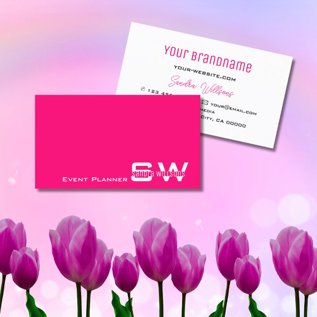 Snyggtens Rosa och Vit Modern med Monogram enkel Visitkort (Skapare uppladdad)