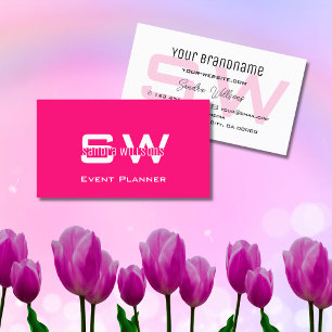 Snyggtens Rosa och Vit Modern Simple med Monogram Visitkort