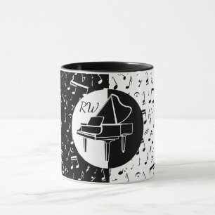 Snyggtens svartvitt Piano- och musikdesign Mugg