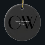 Snyggtens unika Grått Black Monogram Julgransprydnad Keramik<br><div class="desc">Du kan enkelt ändra Typsnitt,  bakgrundsbild och Färg,  Brev-tecken.</div>