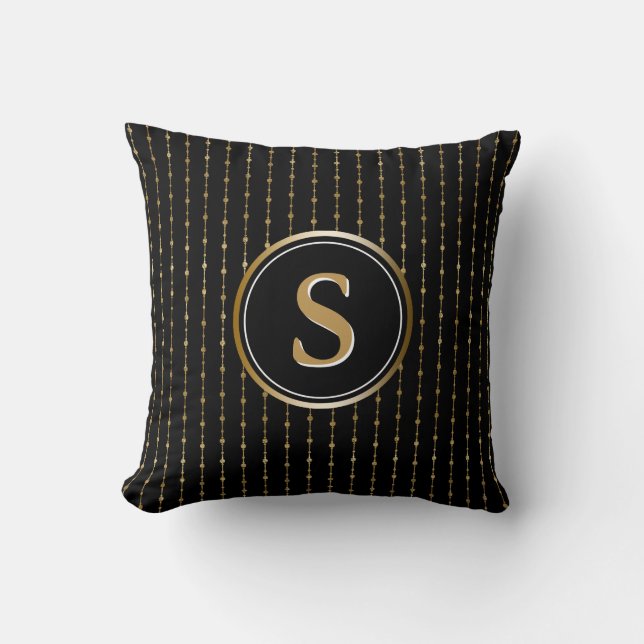 Snyggtsvart och guld- randmönsterMonogram Kudde (Framsida)