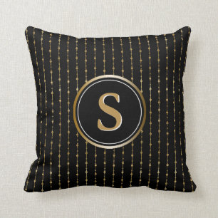 Snyggtsvart och guld- randmönsterMonogram Kudde