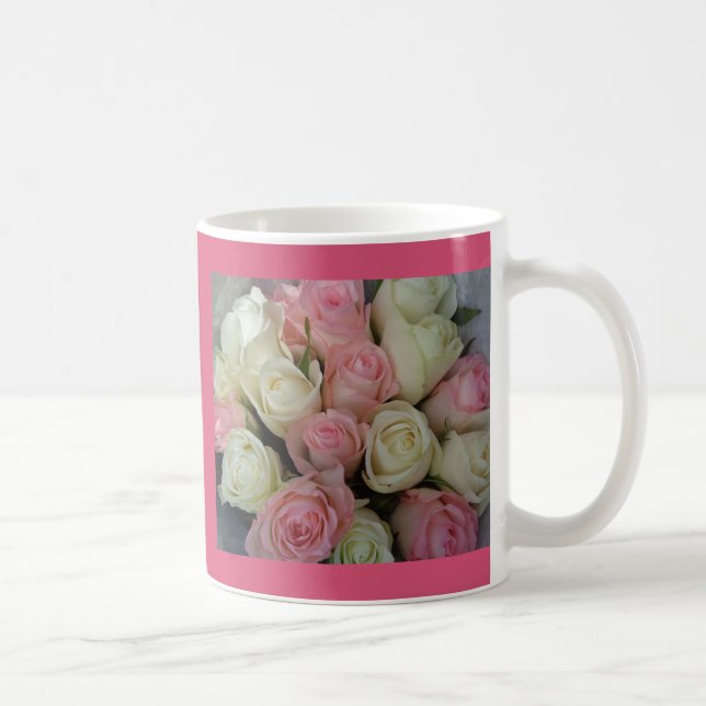 Snyval Rosa Vit ros Flower Bouquet Kaffemugg (Höger)
