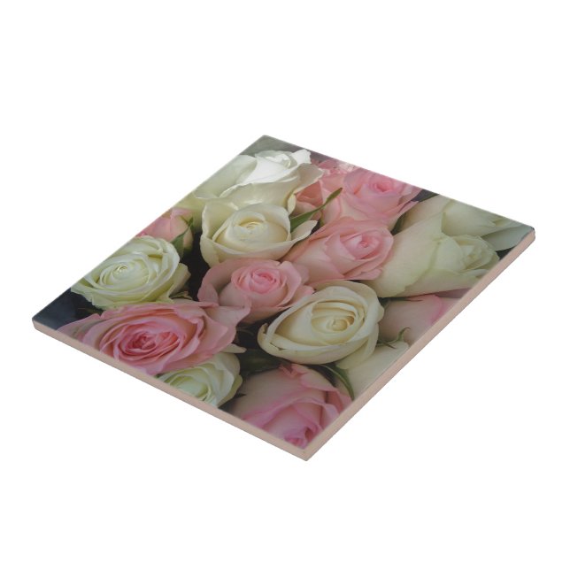 Snyval Rosa Vit ros Flower Bouquet Kakelplatta (Sidan)
