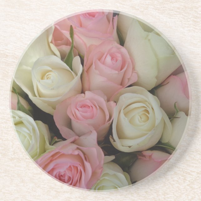 Snyval Rosa Vit ros Flower Bouquet Underlägg Sandsten (Framsidan)