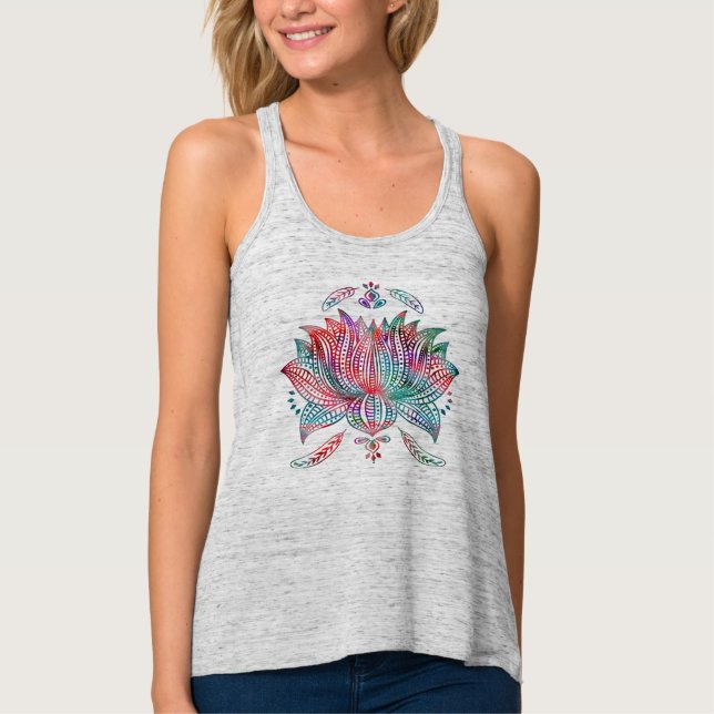SnyVT Lotus Flower Boho Art Linne Med Racerback (Framsida)