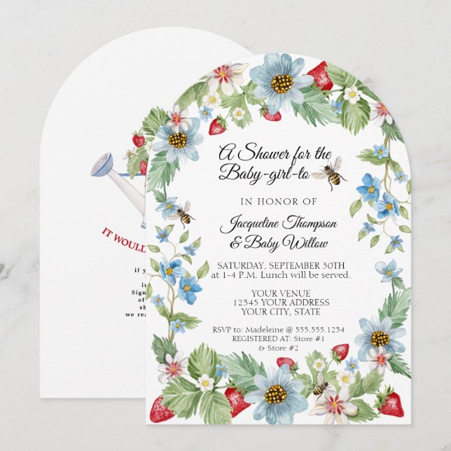 So Berry Sweet Strawberry Girl to Bee Baby Shower Inbjudningar (Fram/baksida)