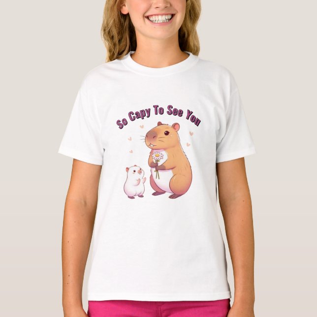So Capy To See You – Cute Capybara Art  T Shirt (Framsida)