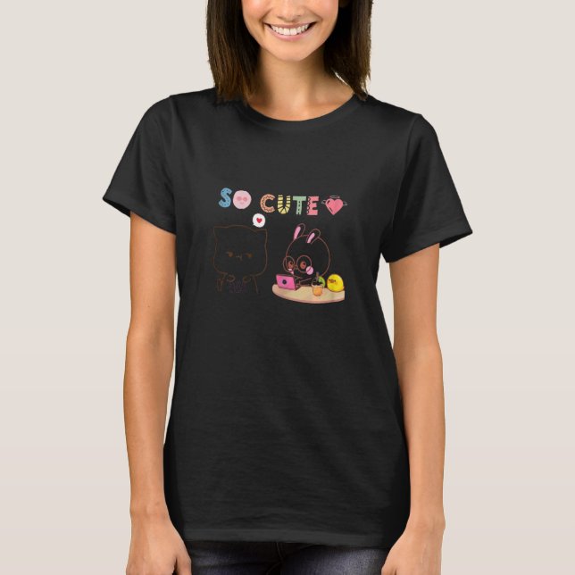 So cute and   kitty and rabbit in love t shirt (Framsida)