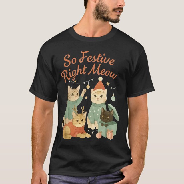 So Festive Right Meow Funny Christmas Santa Cat  T Shirt (Framsida)