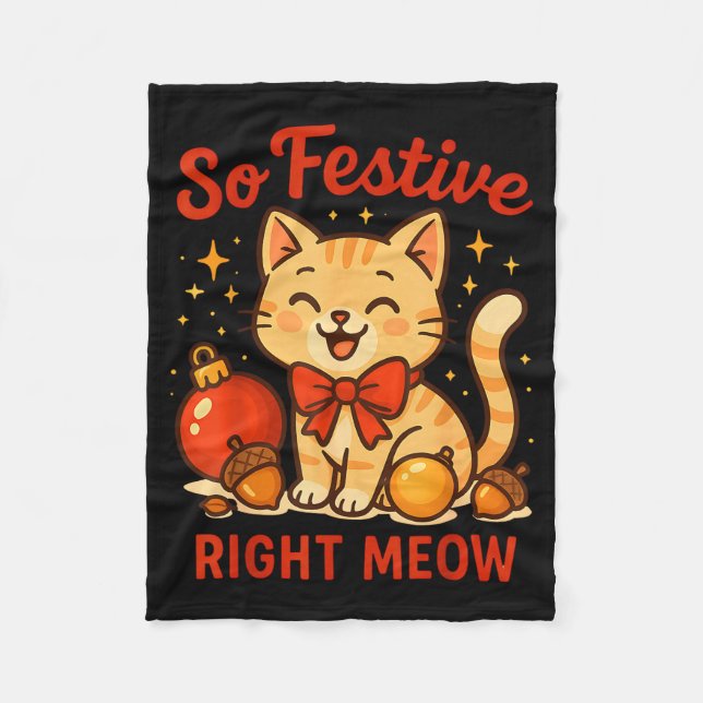 So Festive Right Meow Kawaii Cat Christmas Santa H Fleecefilt (Framsidan)