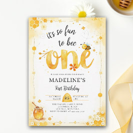 So Fun Bee One Watercolor Floral Cute 1st Birthday Inbjudningar