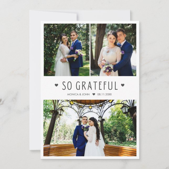 So Grateful Modern Wedding Photo Thank You Card Tack Kort (Framsida)