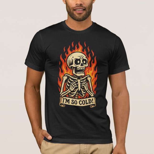 SO-KALLET - Flamande Mörk Humor Skeleton T Shirt (Framsida)