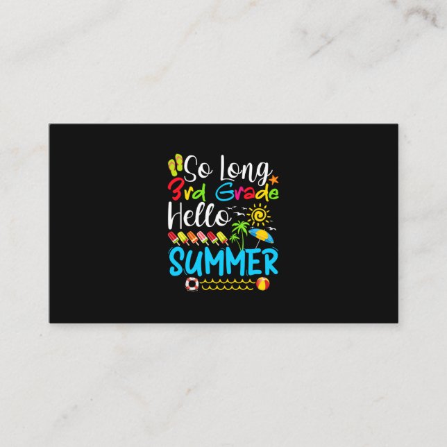 So Long 3rd Grade Hello Summer Last Day Of School. Visitkort (Framsida)