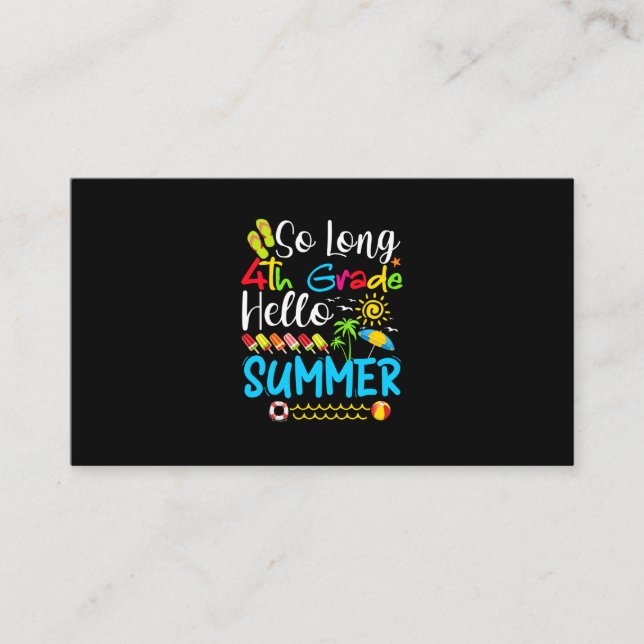 So Long 4th Grade Hello Summer Last Day Of School. Visitkort (Framsida)