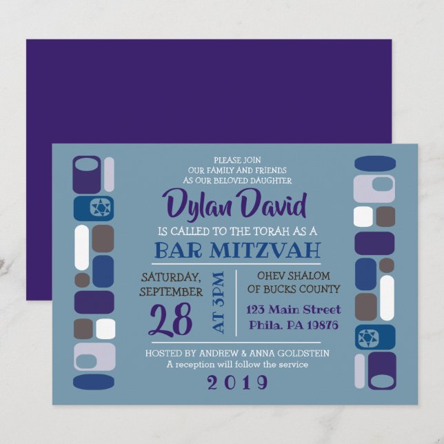 SO MOD Bar/Bat Mitzvah-inbjudan Inbjudningar (Fram/baksida)