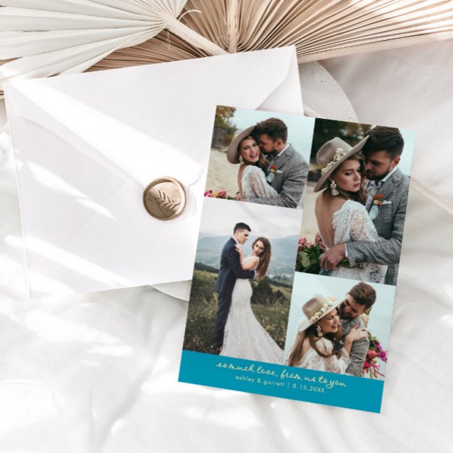 So Much Love Elegant Wedding Photo Aqua Blue Tack Kort (Skapare uppladdad)