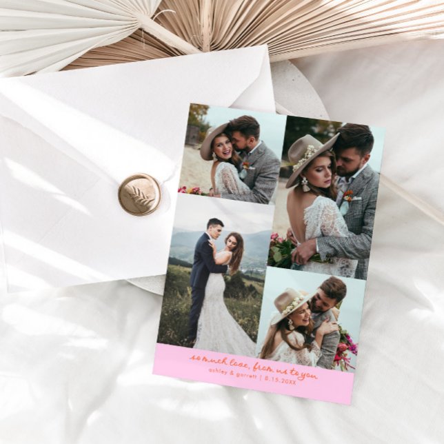 So Much Love Elegant Wedding Photo Orange Pink Tack Kort (Skapare uppladdad)