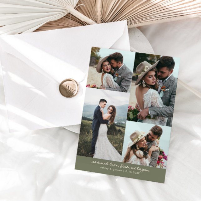 So Much Love Elegant Wedding Photo Sage Green Tack Kort (Skapare uppladdad)