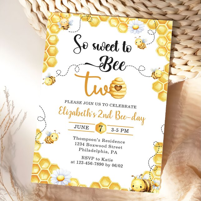So Sweet To Bee 2nd Birthday Invitation Inbjudningar (Skapare uppladdad)