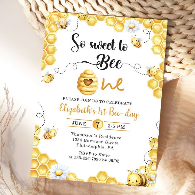 So Sweet To Bee first Birthday Invitation Inbjudningar (Skapare uppladdad)