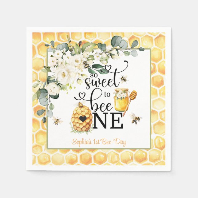 So Sweet to Bee One 1st Birthday Napkin Pappersservett (Framsidan)