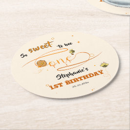 So Sweet To Bee One Cute Honey Bee 1st Birthday Underlägg Papper Rund