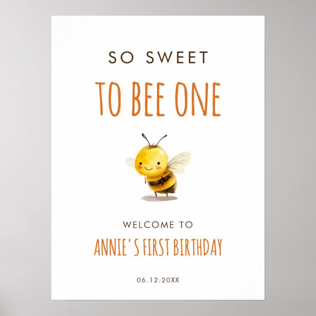 So Sweet To Bee One First Birthday Welcome Poster (Framsidan)
