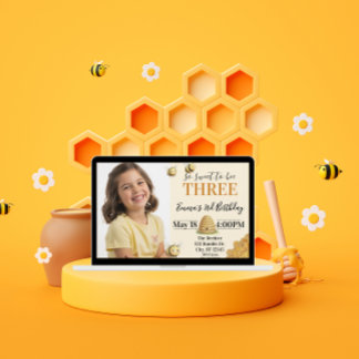 So Sweet to Bee Three, 3rd Birthday with Picture Inbjudningar