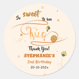 So Sweet To Bee Two Cute Honey Bee 2nd Birthday Runt Klistermärke