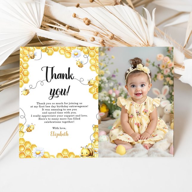 So Sweet To Bee Yellow Birthday Photo Tack Kort (Skapare uppladdad)