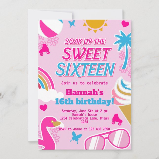 Soak upp den svenska födelsedagen 16 Bassäng Party Inbjudningar (Framsida)
