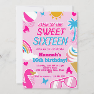 Soak upp den svenska födelsedagen 16 Bassäng Party Inbjudningar