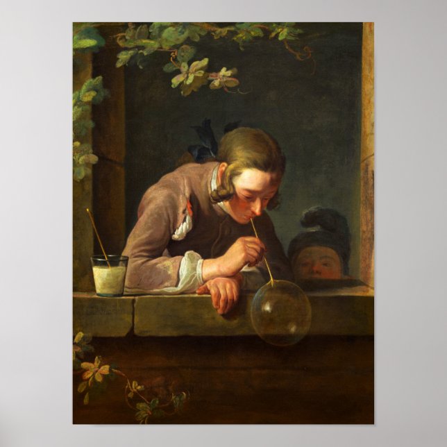 Soap Bubbles, 1733-1734 av Jean Simeon Chardin Poster (Framsidan)