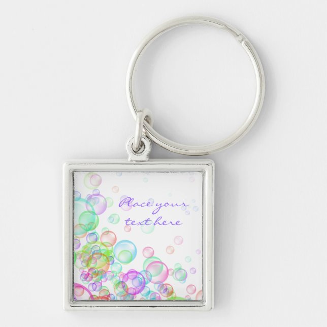 Soap Bubbles Fyrkantig Silverfärgad Nyckelring (Framsidan)