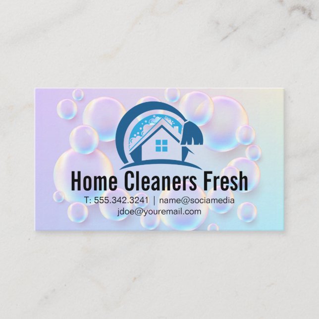 Soap Bubbles | House Cleaner Logotyp Visitkort (Framsida)